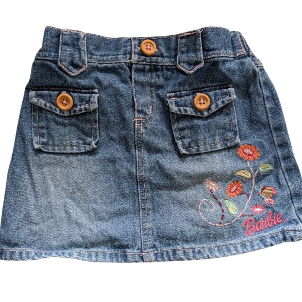 Barbie vintage girls floral butterfly embroidered denim skirt 3T